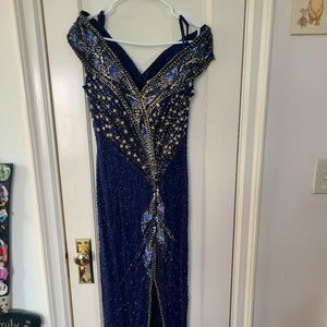 Vintage Blue Beaded Gown
